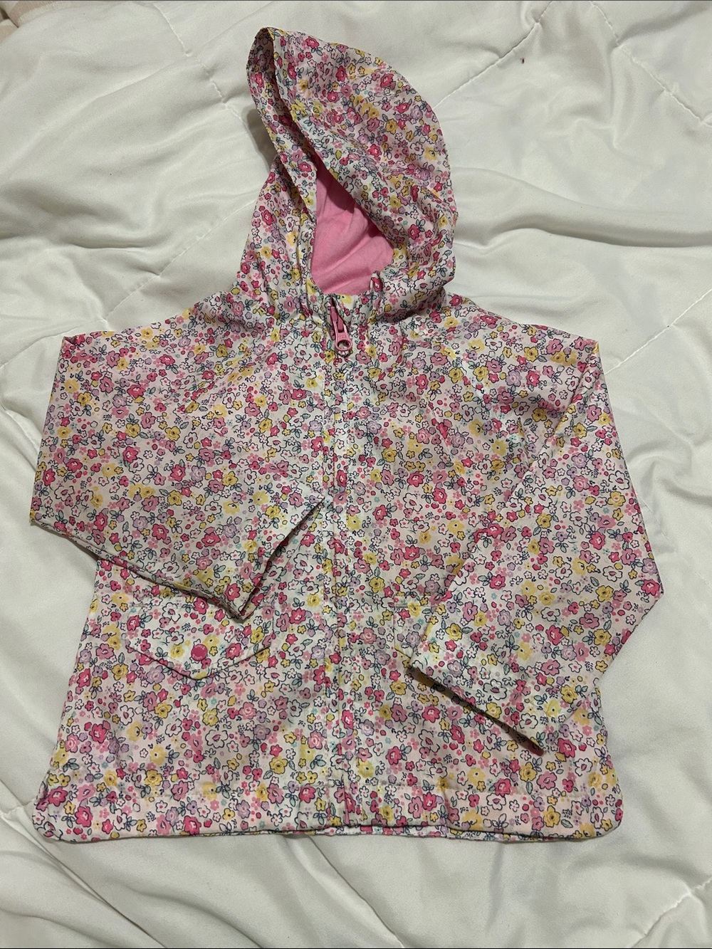 Girls' Pink Floral Hooded Rain Jacket 9-12mo